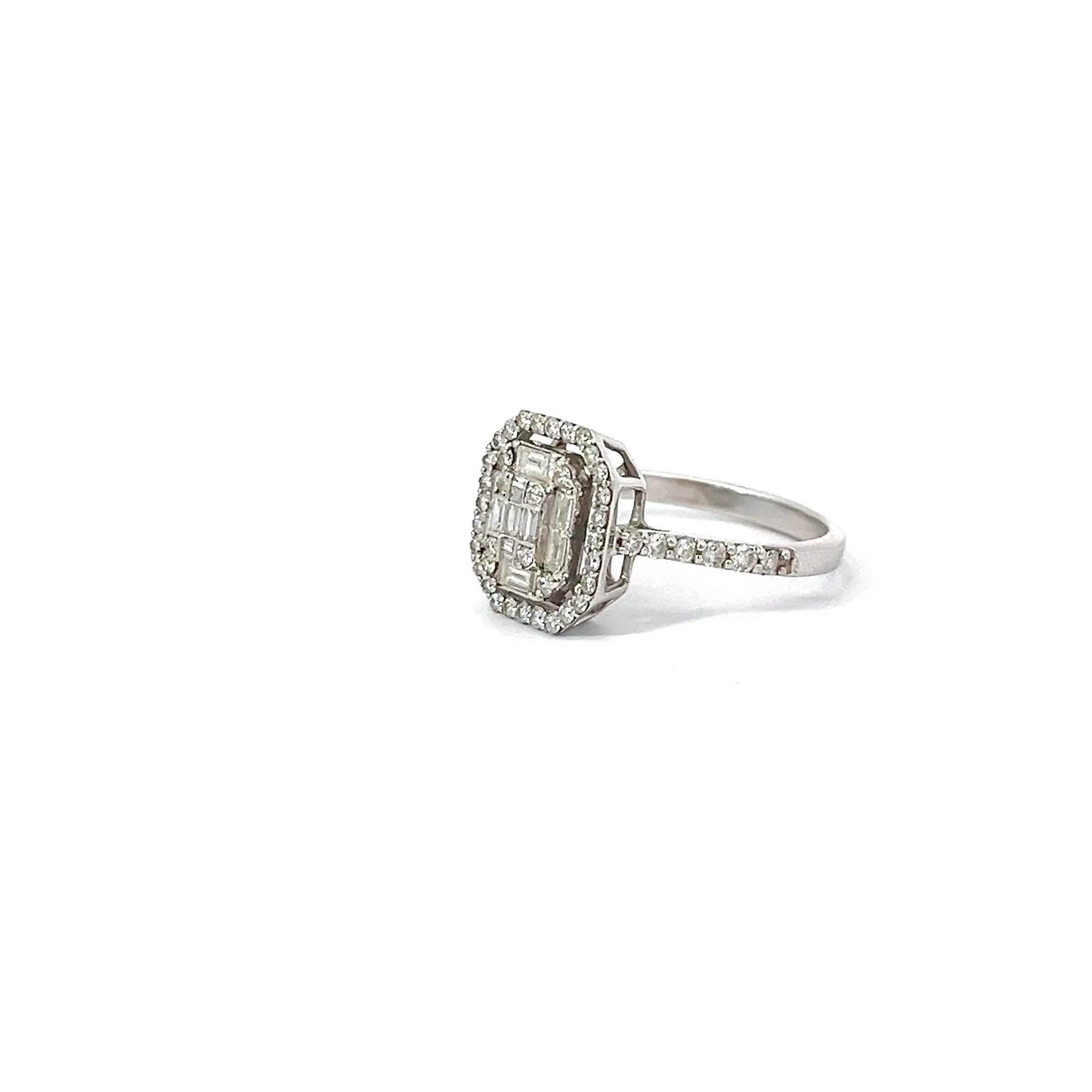 18k White Gold 1.00ct F VS1 Round and Baguette Ring Certified By I Gioielli Del Sole #AN325P