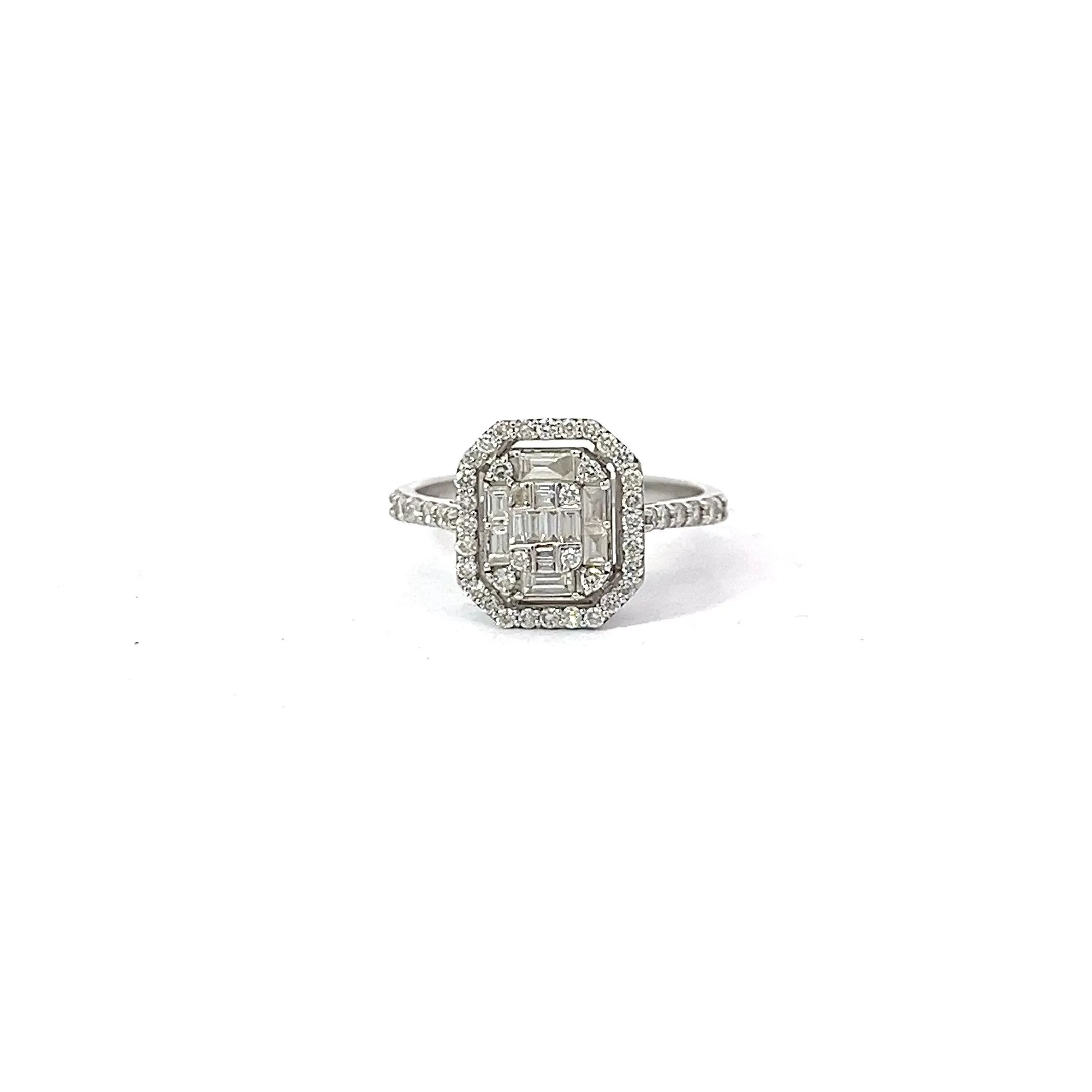 18k White Gold 1.00ct F VS1 Round and Baguette Ring Certified By I Gioielli Del Sole #AN325P