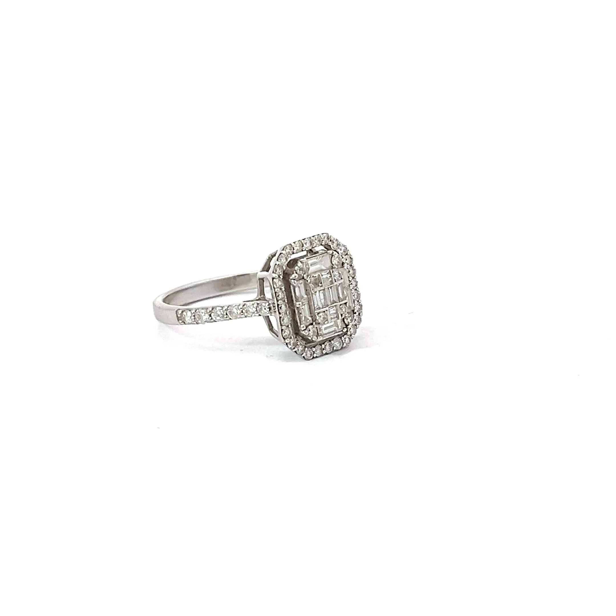 18k White Gold 1.00ct F VS1 Round and Baguette Ring Certified By I Gioielli Del Sole #AN325P