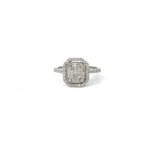 18k White Gold 1.00ct F VS1 Round and Baguette Ring Certified By I Gioielli Del Sole #AN325P