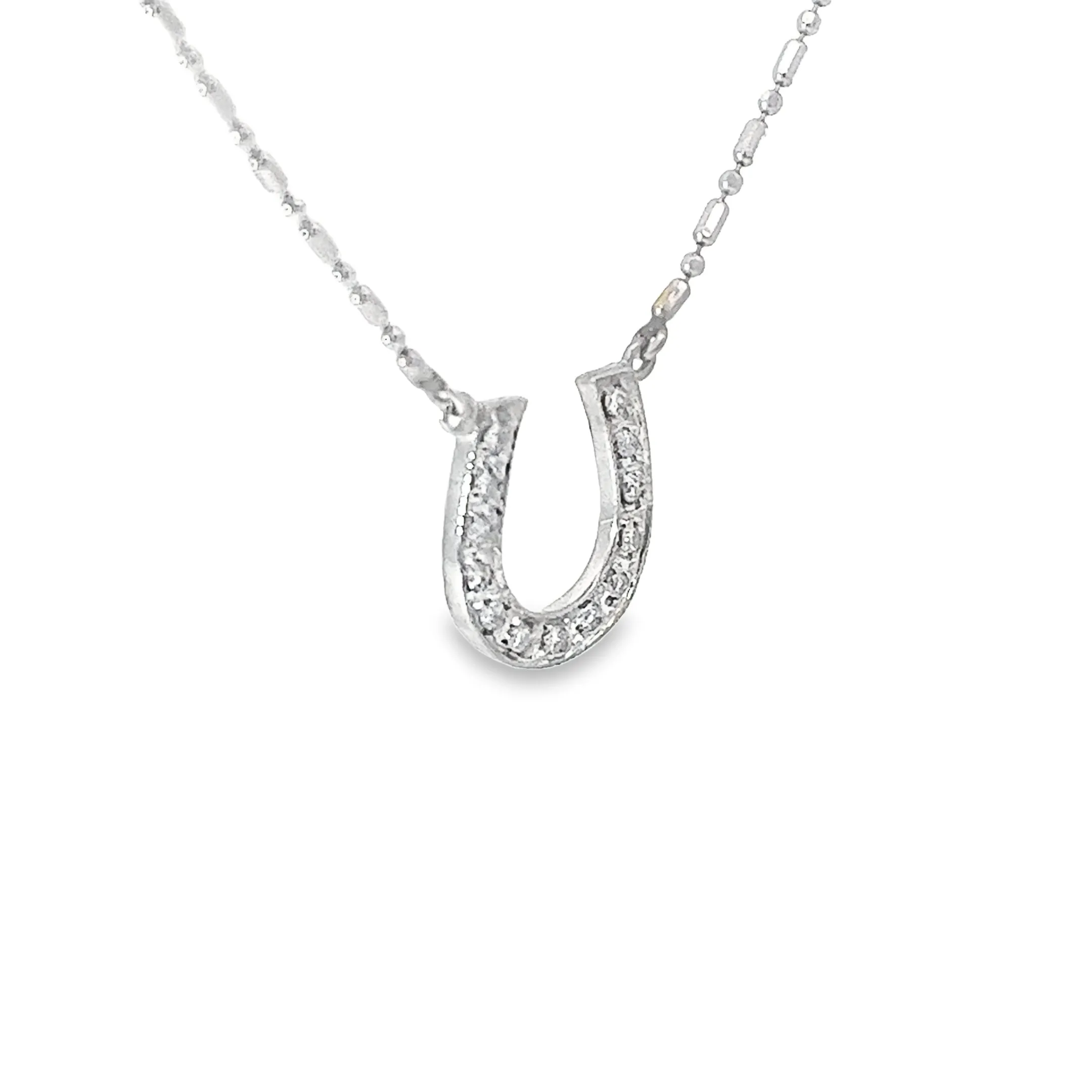 18k White Gold .15ct G SI1 Round Diamond Horse Shoe Necklace