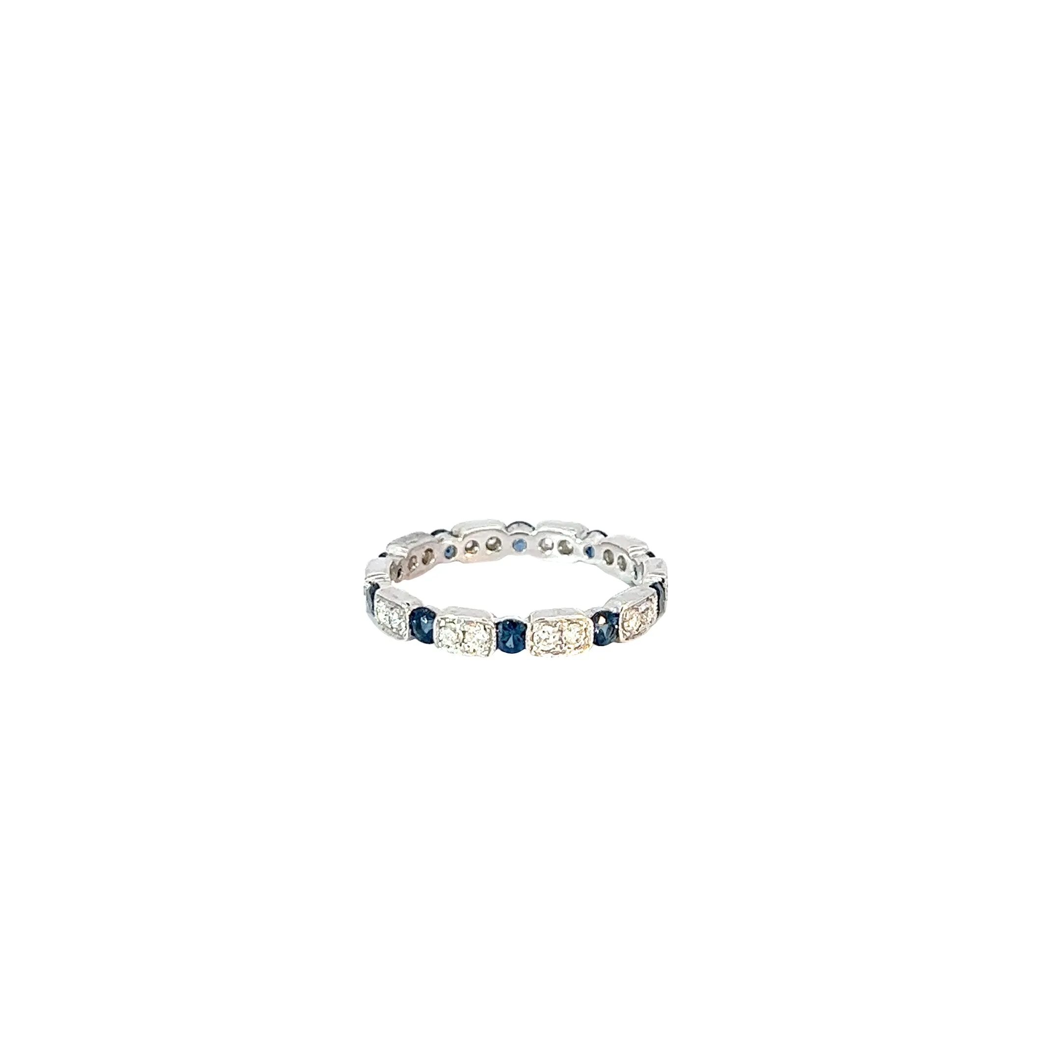 18k White Gold .60ct Round Blue Sapphire and .30ct G VS2 Round Diamond  ring