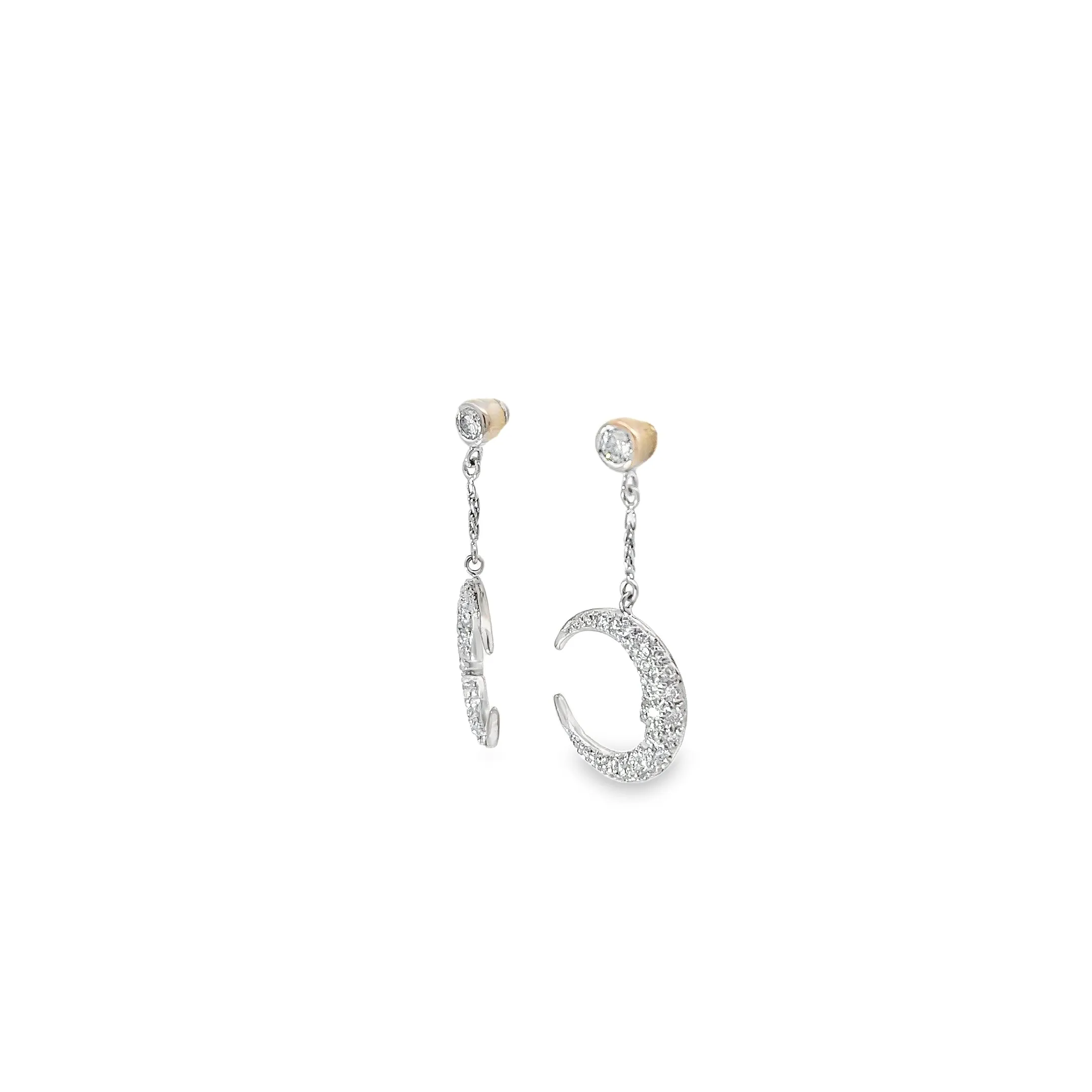 18K WHITE GOLD .75CT  F VS2 1/2 MOON EARRING