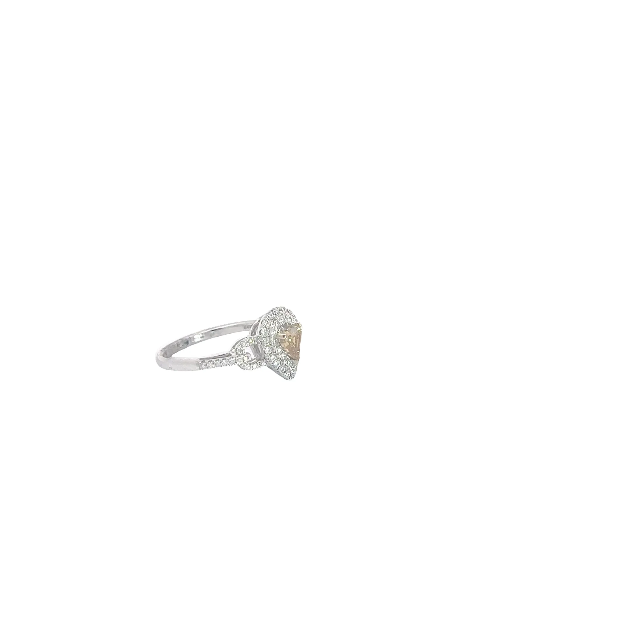 18k White Gold.35ct Fancy Brown Yellow Trillion Shape Chocolate Diamond and .35ct F VS2 Round Diamond Engagement Ring Certified By GIA #2205068728
