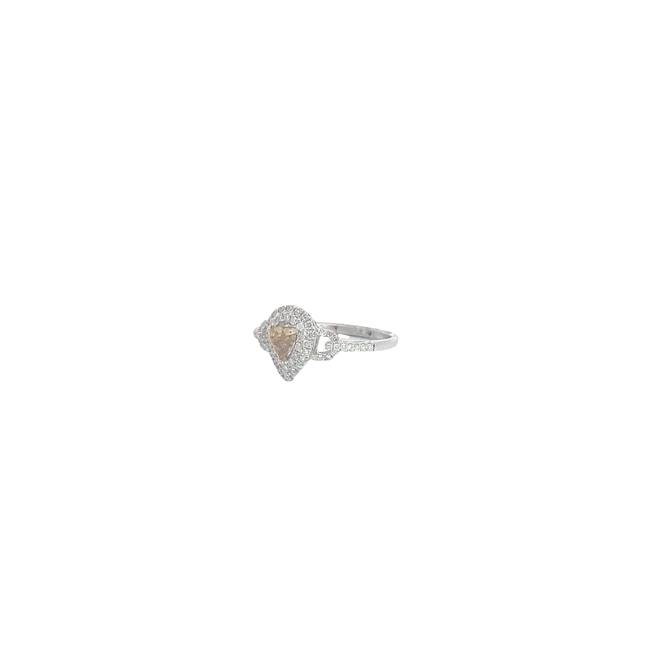 18k White Gold.35ct Fancy Brown Yellow Trillion Shape Chocolate Diamond and .35ct F VS2 Round Diamond Engagement Ring Certified By GIA #2205068728