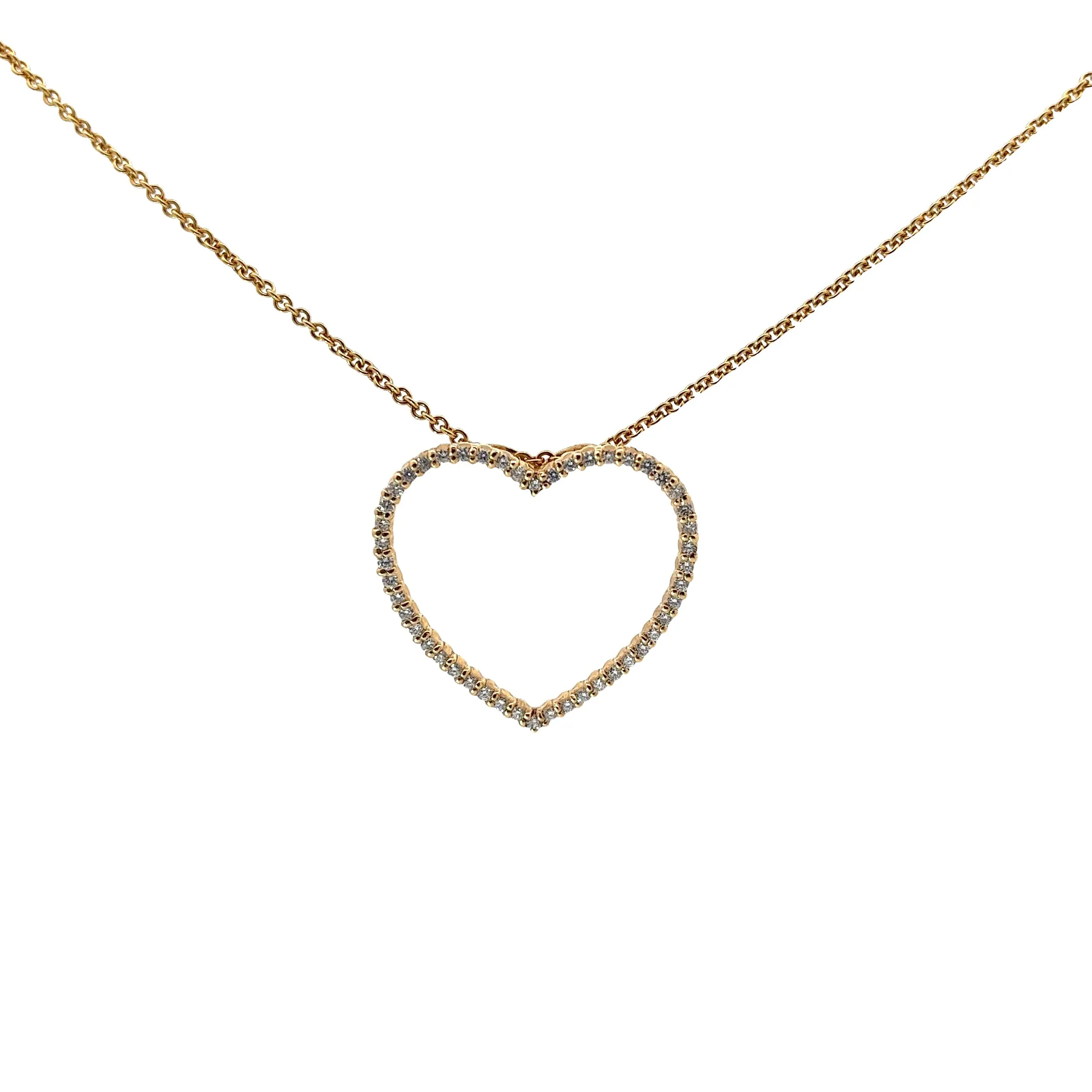 18k Yellow Gold .50ct H VS2 Round Diamond Heart Necklace