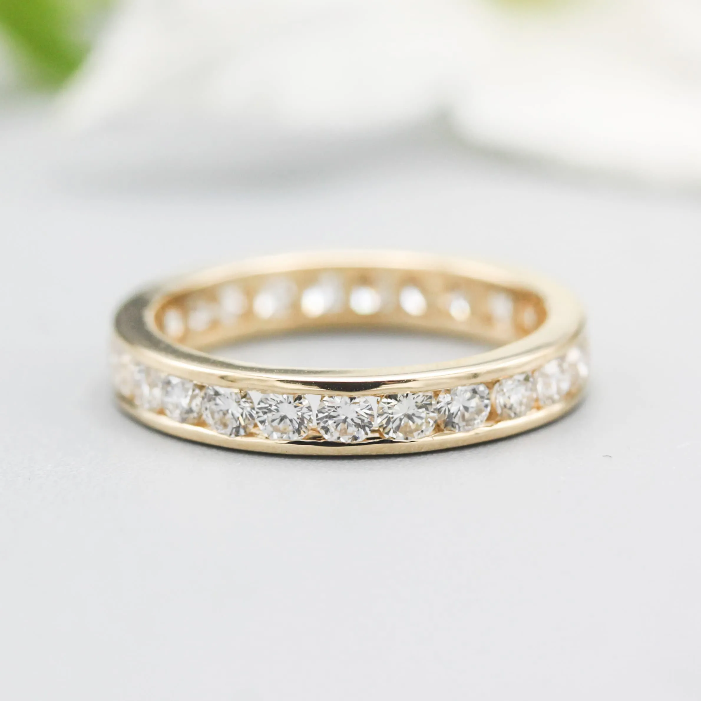 18k yellow gold band with diamond full eternity ring