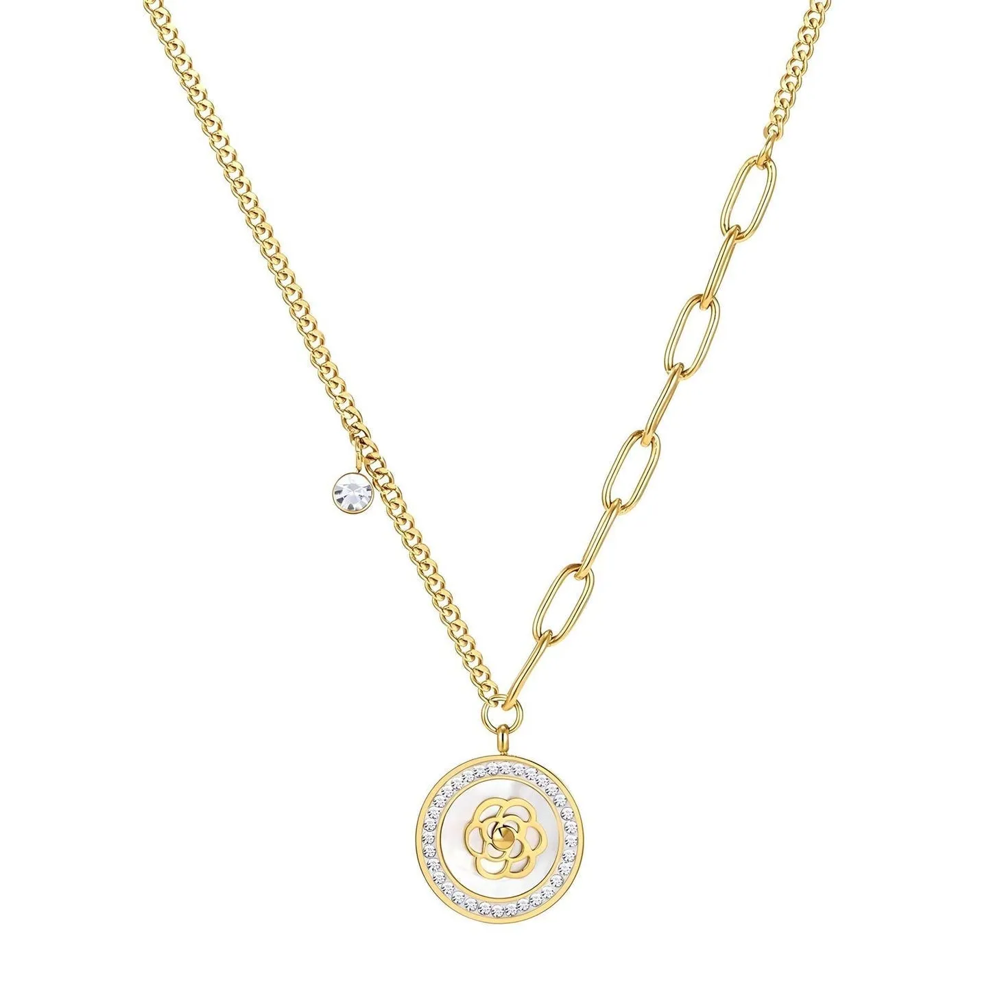 18k Yellow Gold Rose in a Shell Pendant Necklace