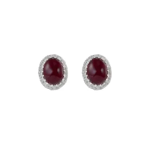18KT White Gold Cabochon Burmese Ruby And Diamond Earrings