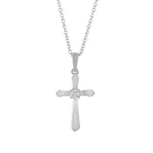 18KT White Gold Cross Pendant With Diamond Centerstone