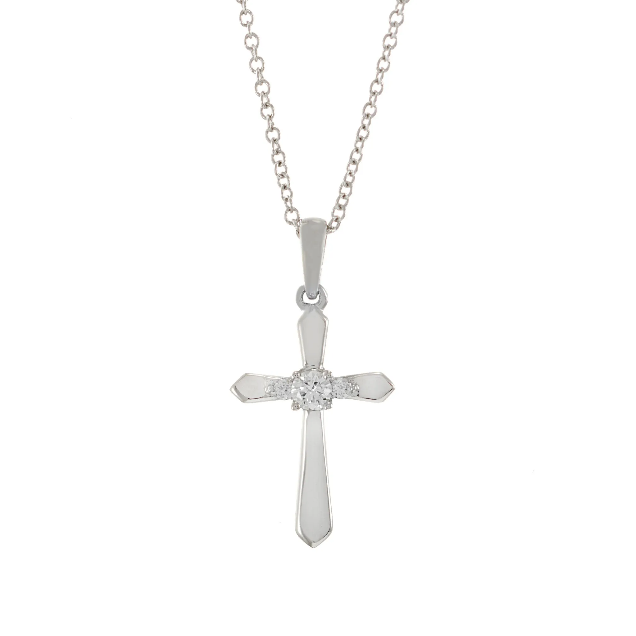 18KT White Gold Cross Pendant With Diamond Centerstone