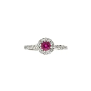 18KT White Gold Ruby Halo Diamond Ring