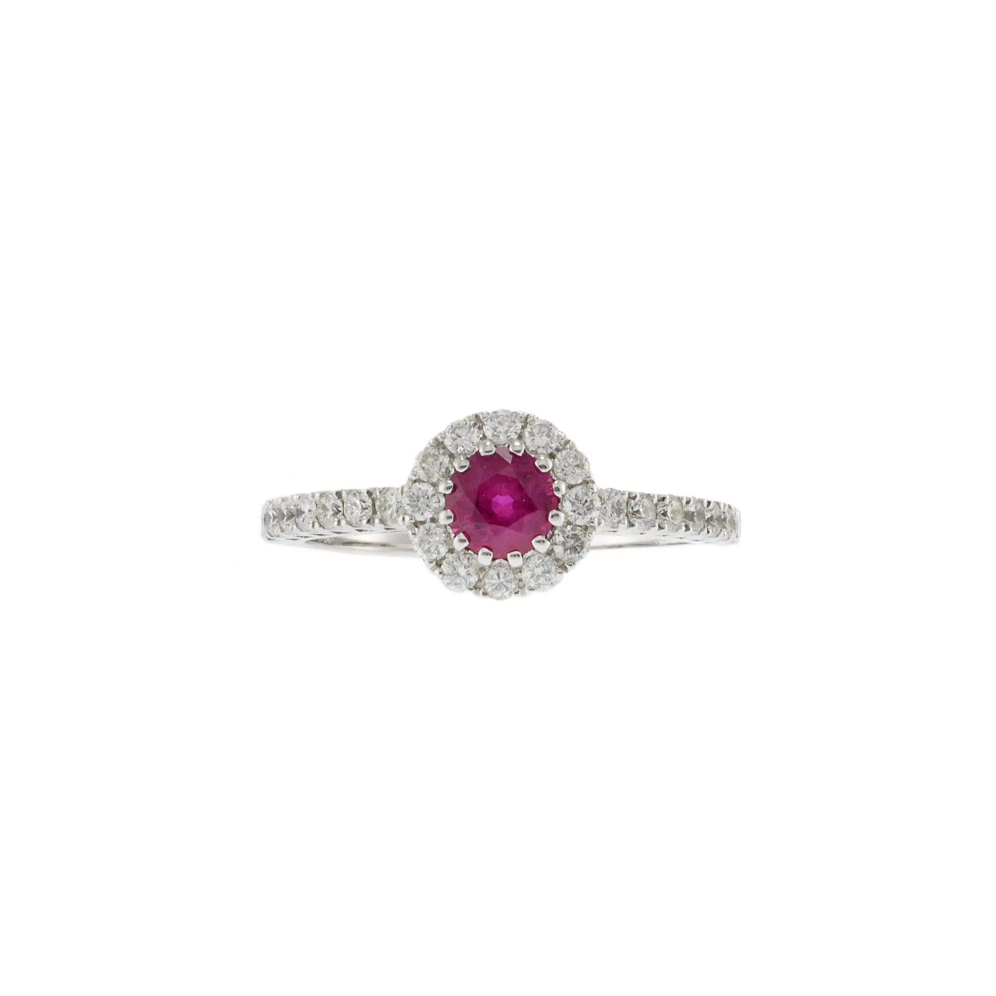18KT White Gold Ruby Halo Diamond Ring