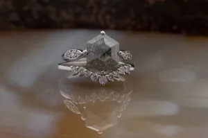 1.90 ct Salt and pepper alternative hexagon diamond engagement ring - 14k 18K White Gold