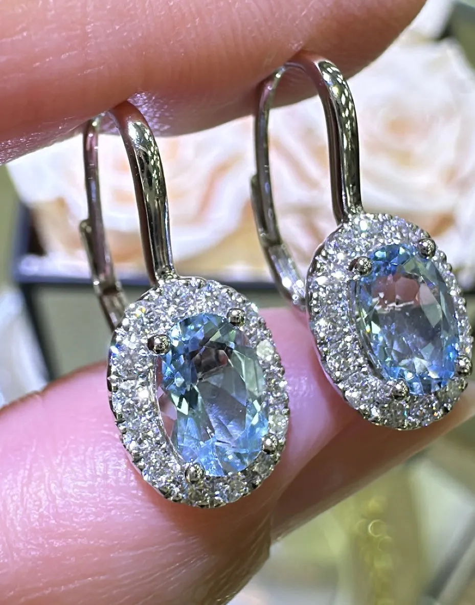 1.93ct tw Aquamarine Oval-cut and Diamond Drop Earrings
