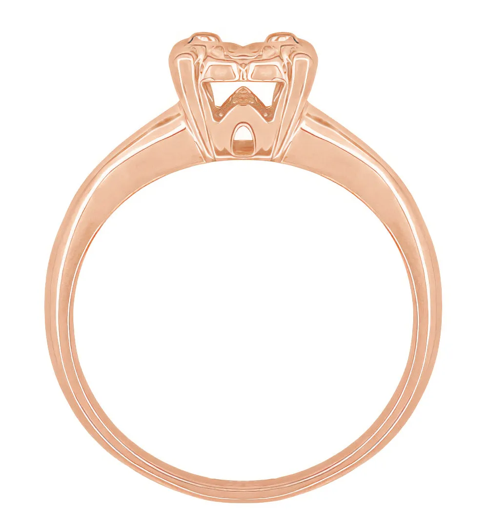 1940's Retro Modern Box Illusion Ring Setting in 14 Karat Rose Gold for a 0.20 - 0.50 Carat Round Diamond