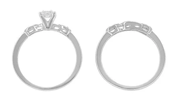 1950's Retro Moderne White Sapphire Bridal Ring Set in 14 Karat White Gold