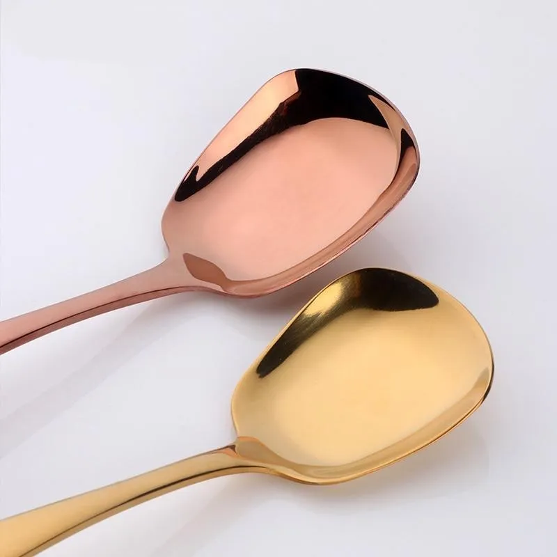 1PC Stainless Steel Flat Square Spoon Ladle Kitchen Tableware