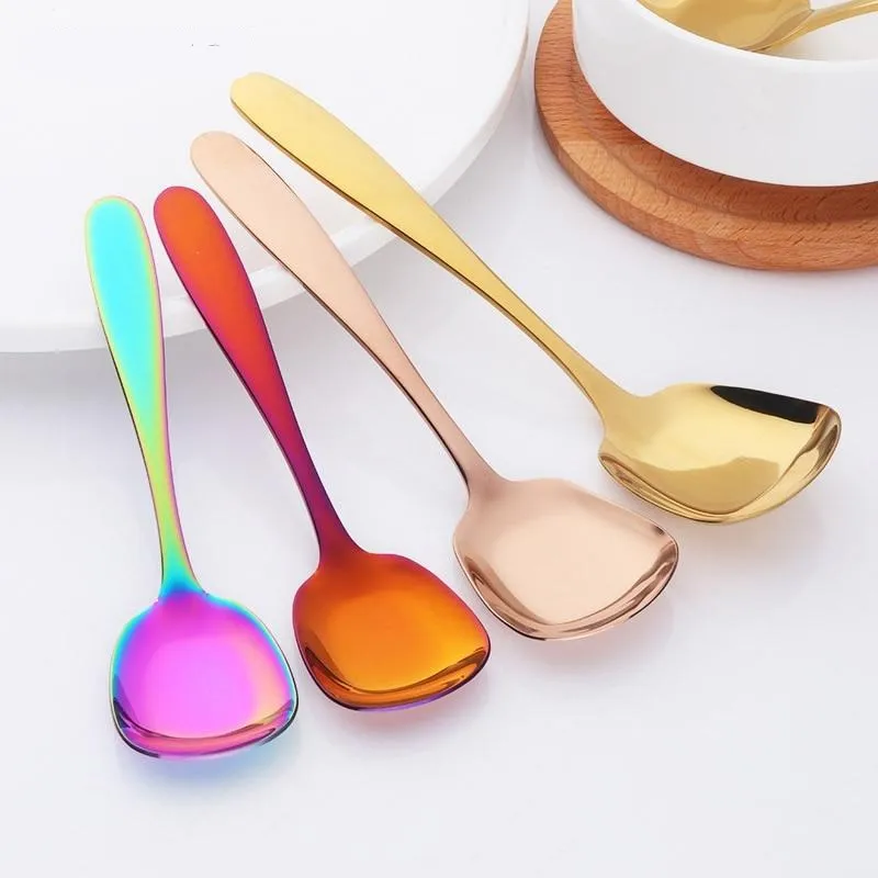1PC Stainless Steel Flat Square Spoon Ladle Kitchen Tableware