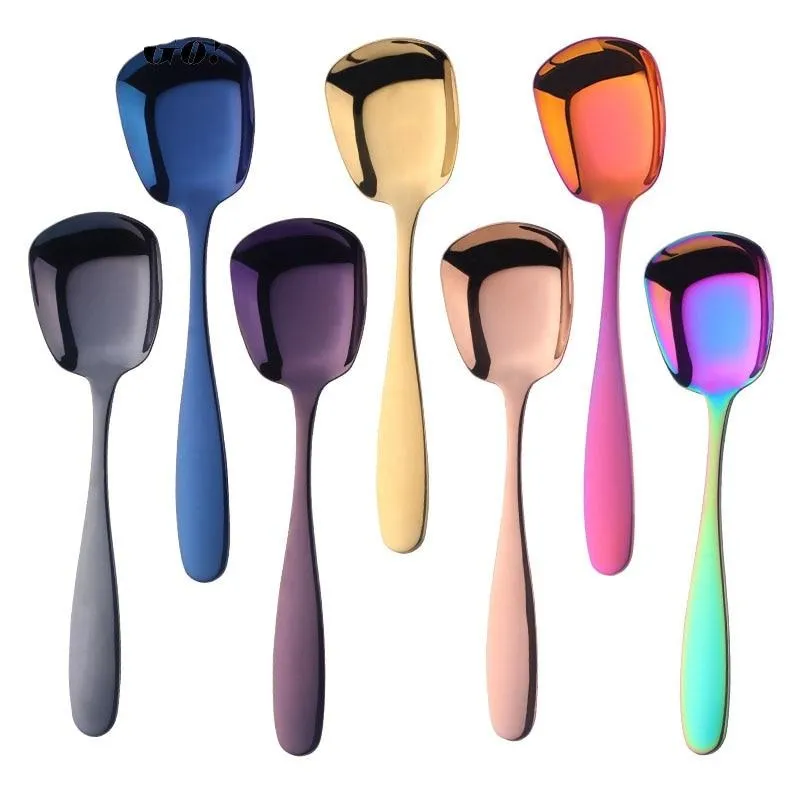 1PC Stainless Steel Flat Square Spoon Ladle Kitchen Tableware