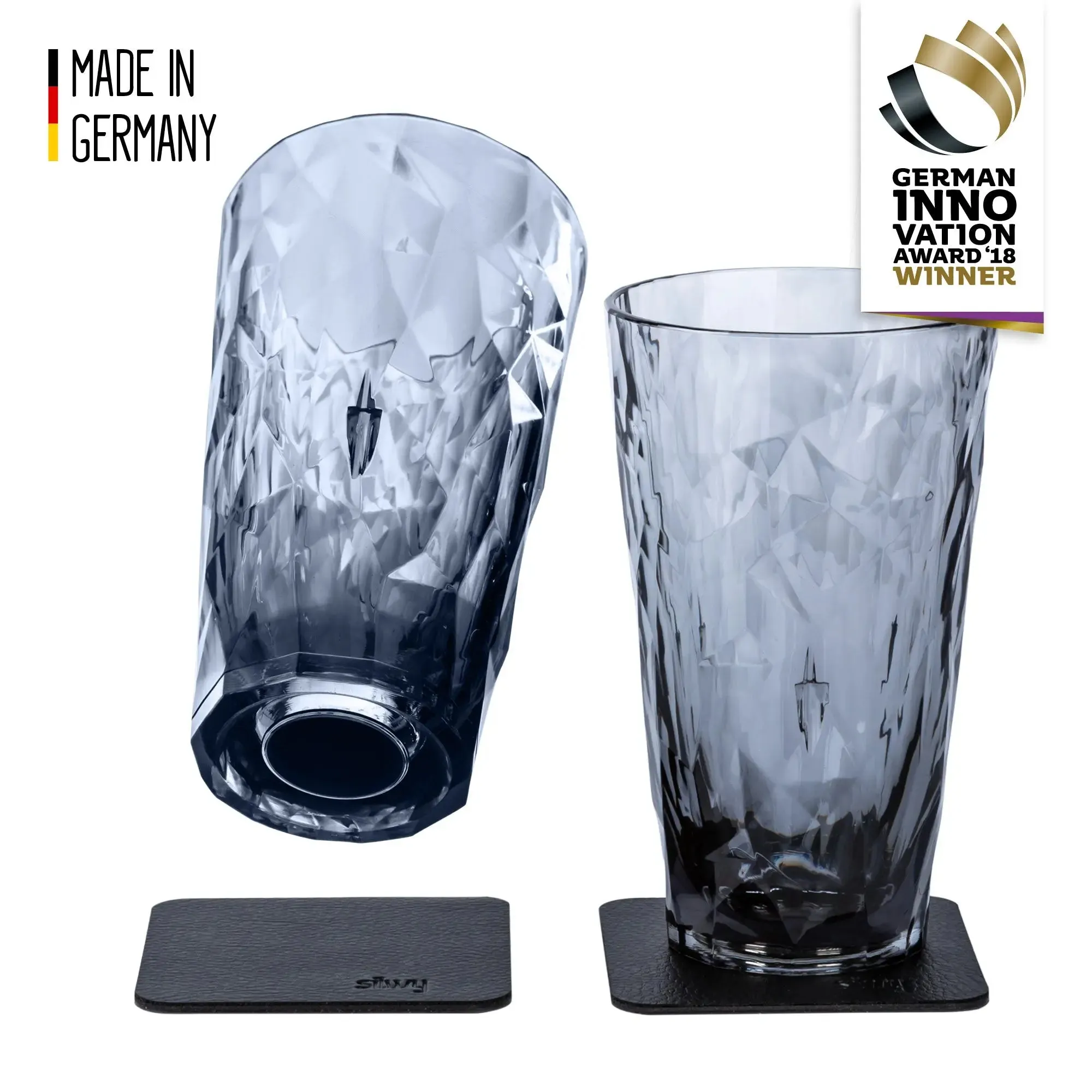 2 x Magnetic Plastic Glass Longdrink Grey By Silwy