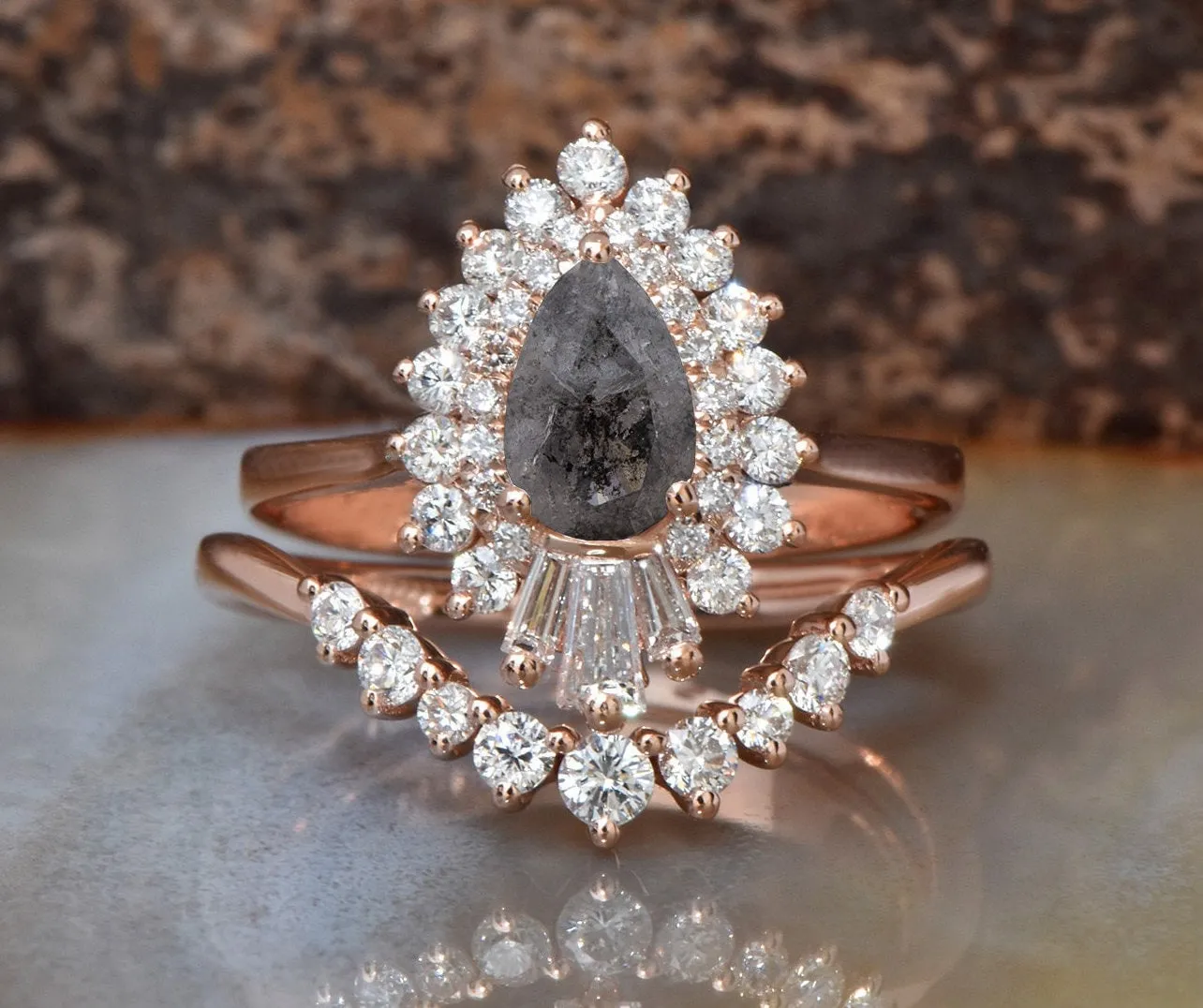 2.6 carat salt and pepper diamond ring- Engagement Rings 14k 18k rose gold