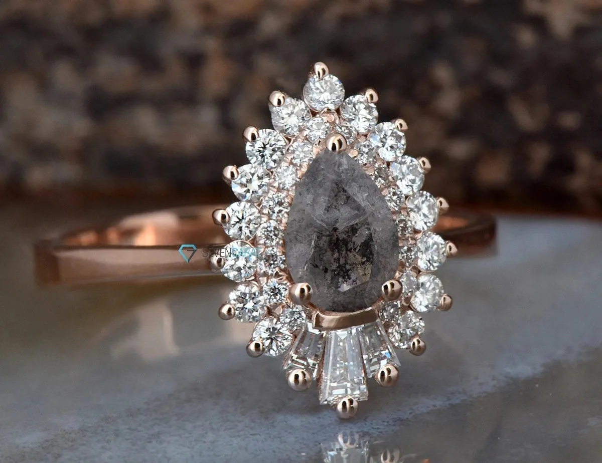 2.6 carat salt and pepper diamond ring- Engagement Rings 14k 18k rose gold