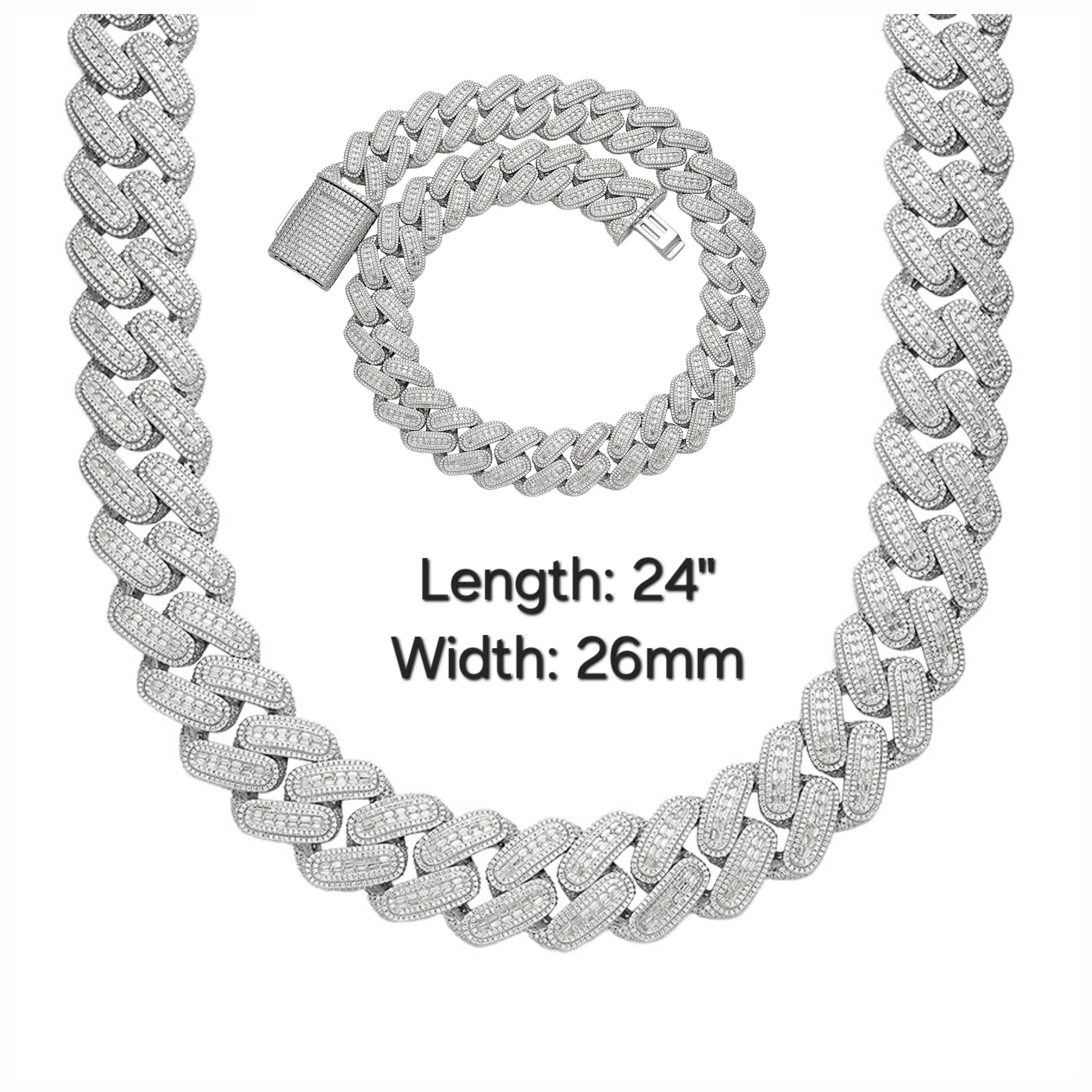 26MM Cuban Link Round & Baguette Moissanite Hip Hop Necklace Chain - M503649