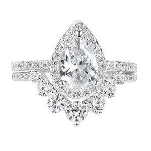 2.7Ct Halo Pear Cut Diamond Engagement Ring Set