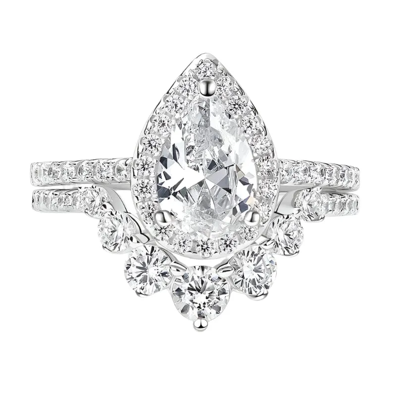 2.7Ct Halo Pear Cut Diamond Engagement Ring Set