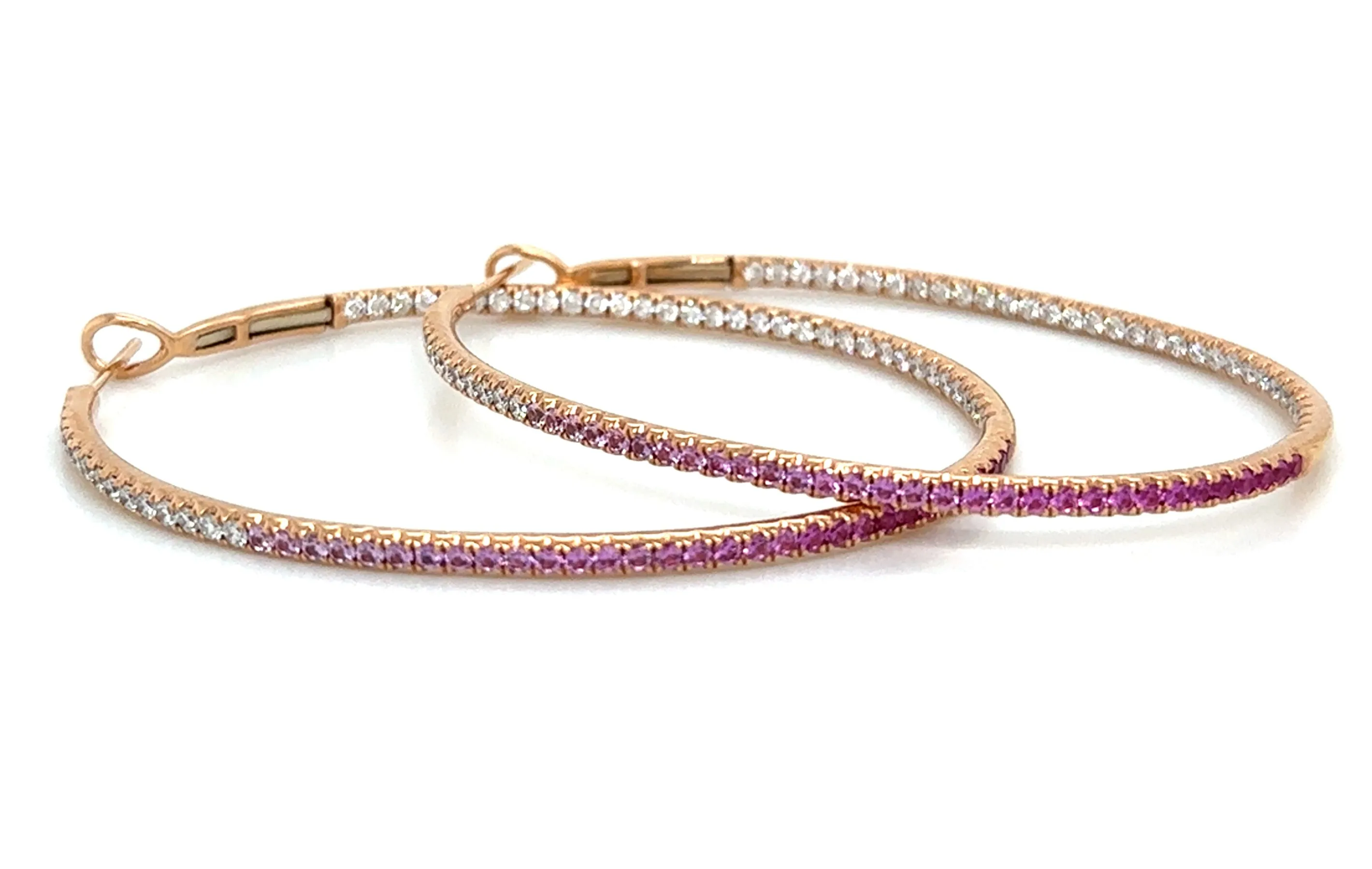 3.06ct tw Pink Sapphire & Inside-out Diamond Gold Hoop Earrings
