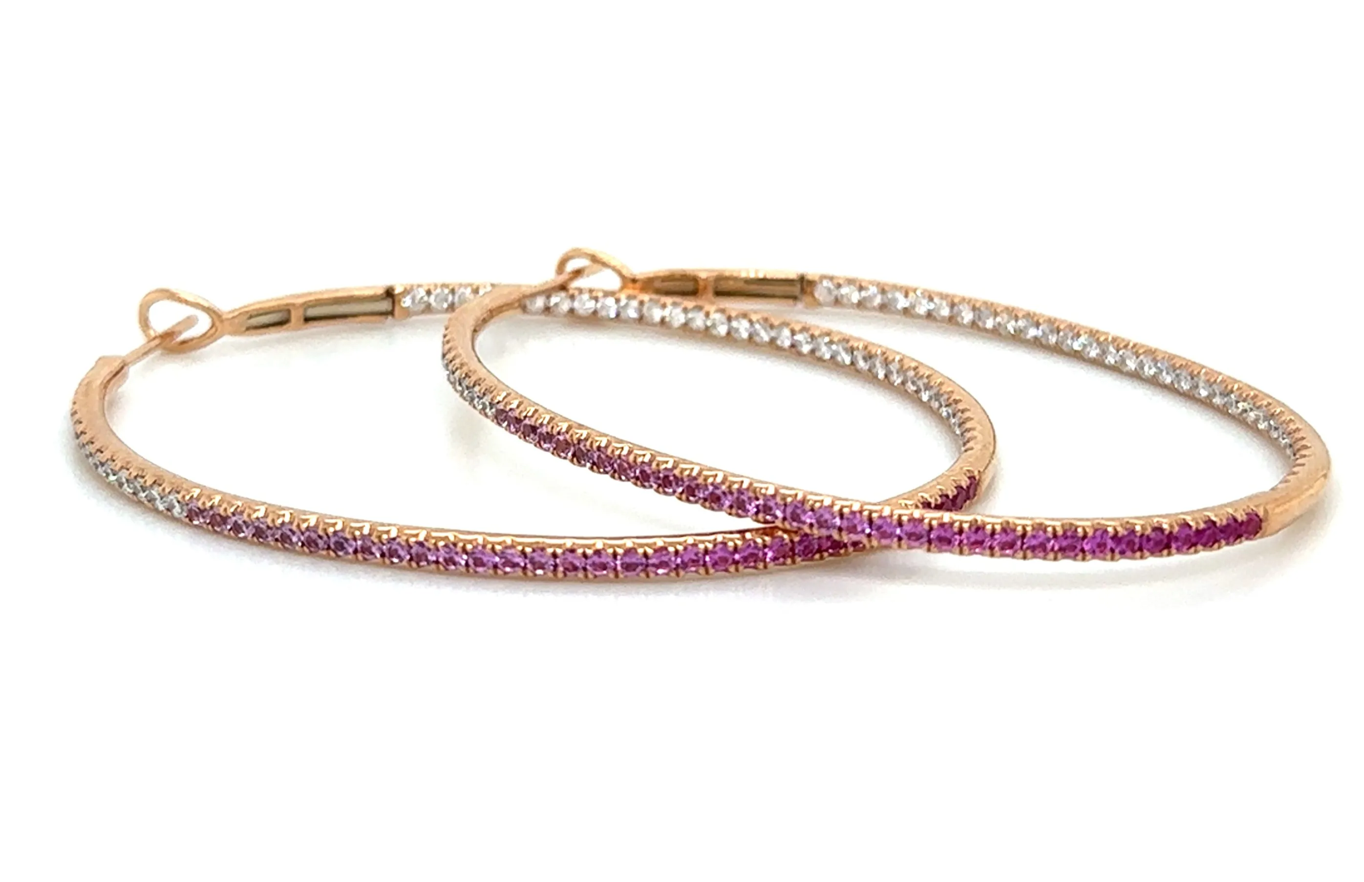 3.06ct tw Pink Sapphire & Inside-out Diamond Gold Hoop Earrings