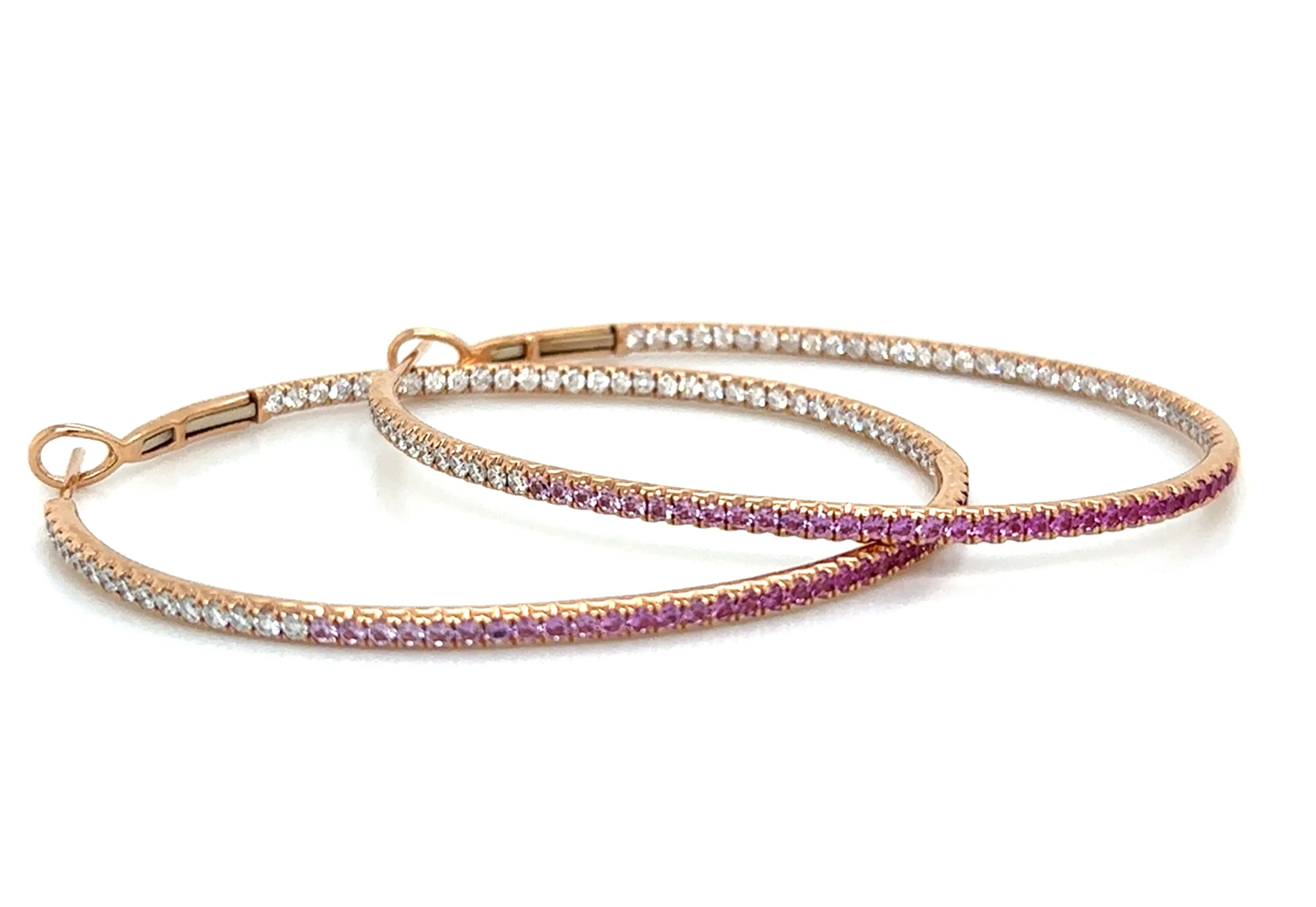 3.06ct tw Pink Sapphire & Inside-out Diamond Gold Hoop Earrings