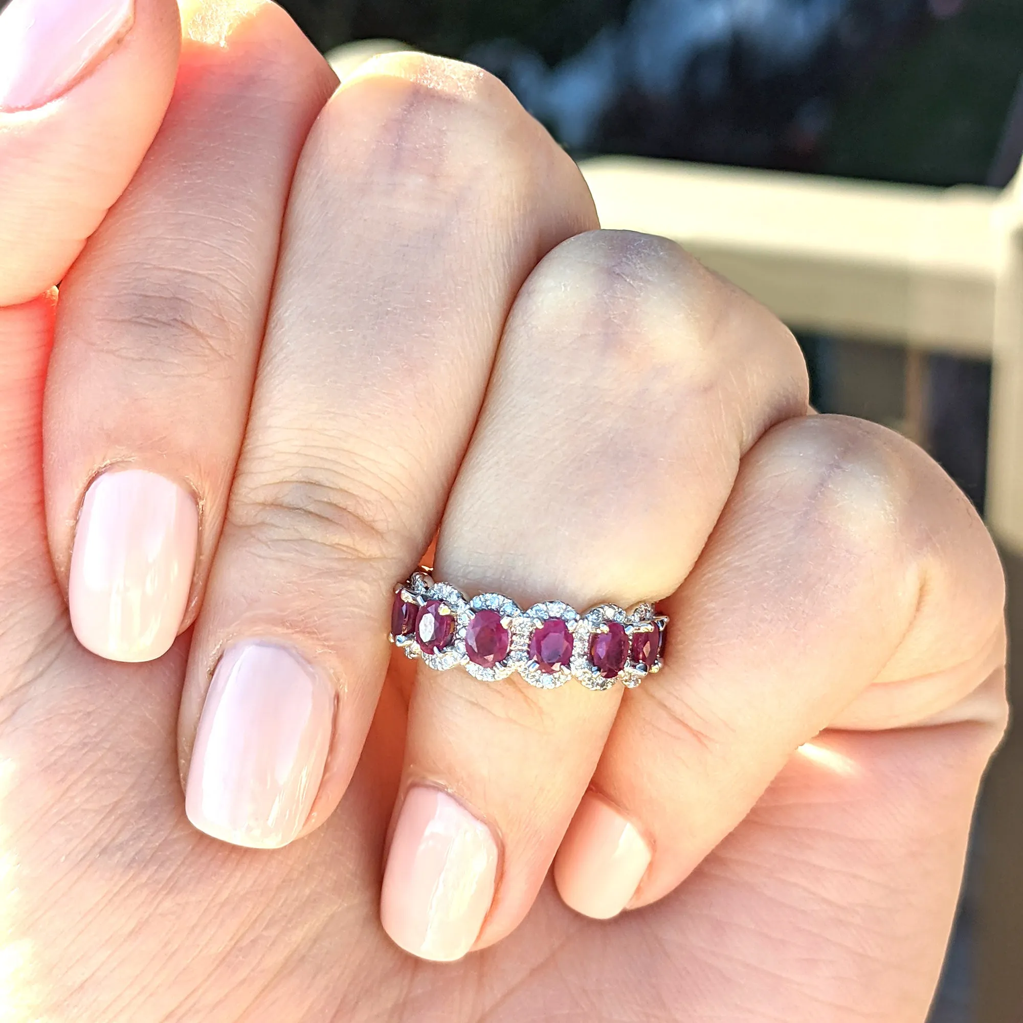 3.20 ct. Genuine Oval Ruby Eternity Ring With Diamond Halo