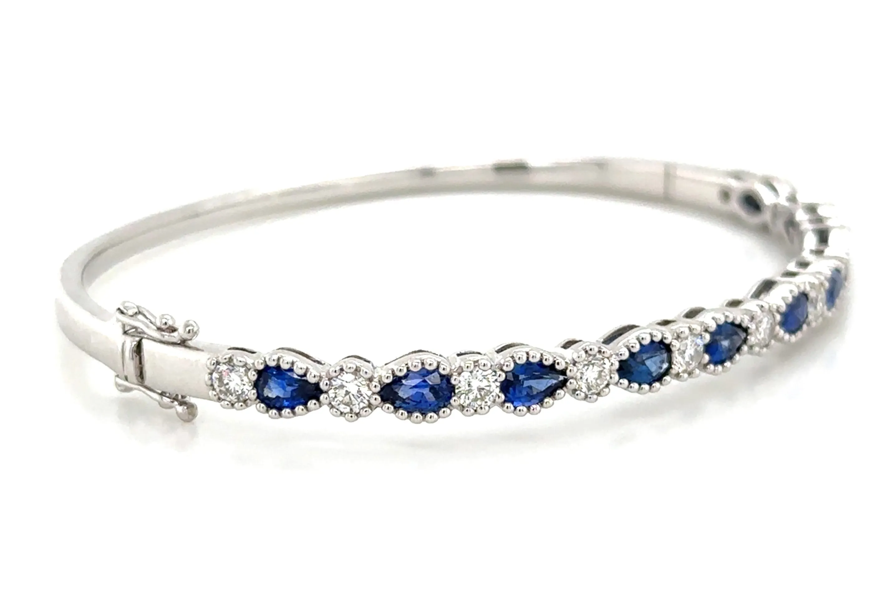 3.35ct tw Blue Sapphire & Diamond White Gold Bangle Bracelet