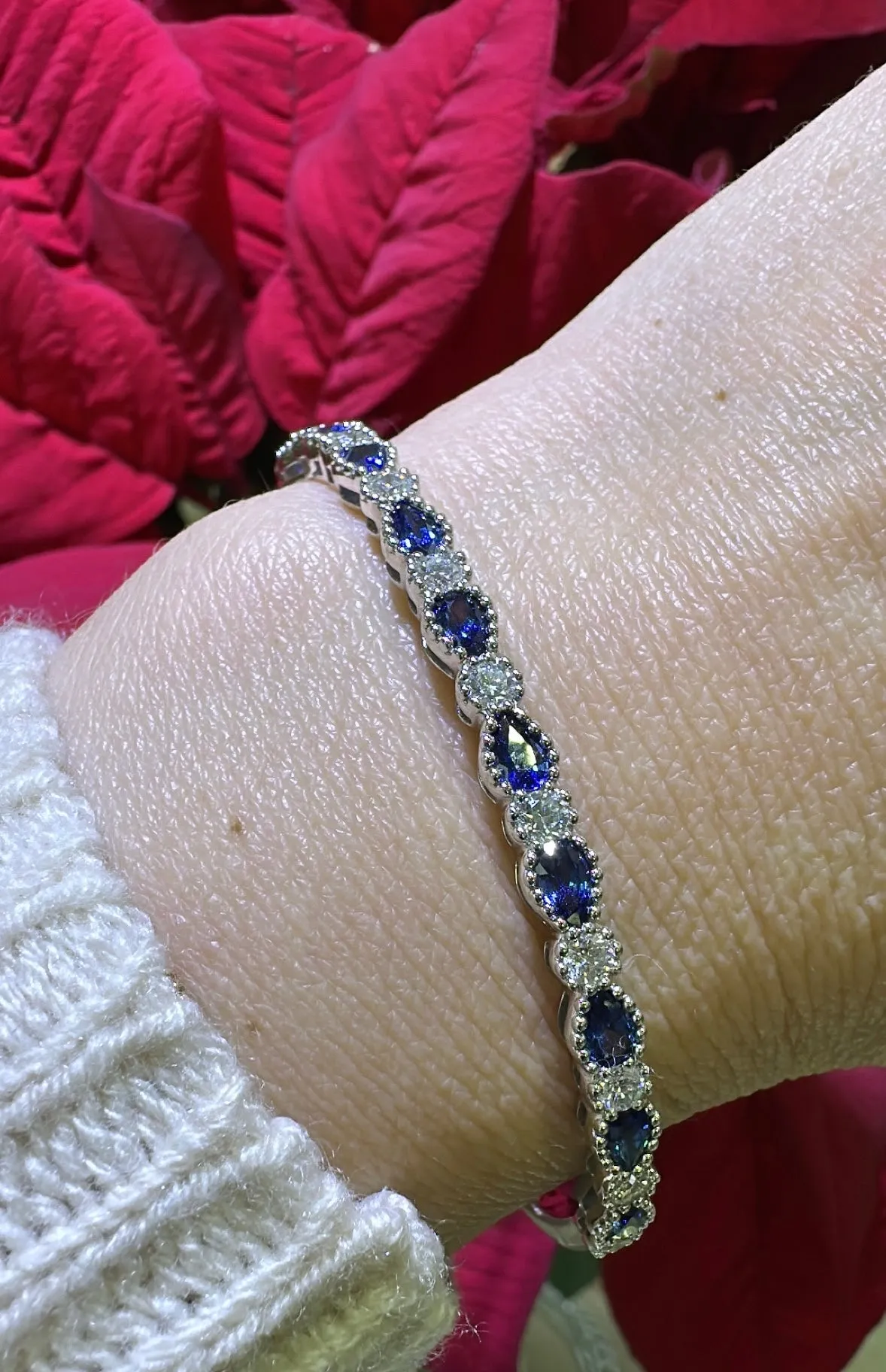 3.35ct tw Blue Sapphire & Diamond White Gold Bangle Bracelet