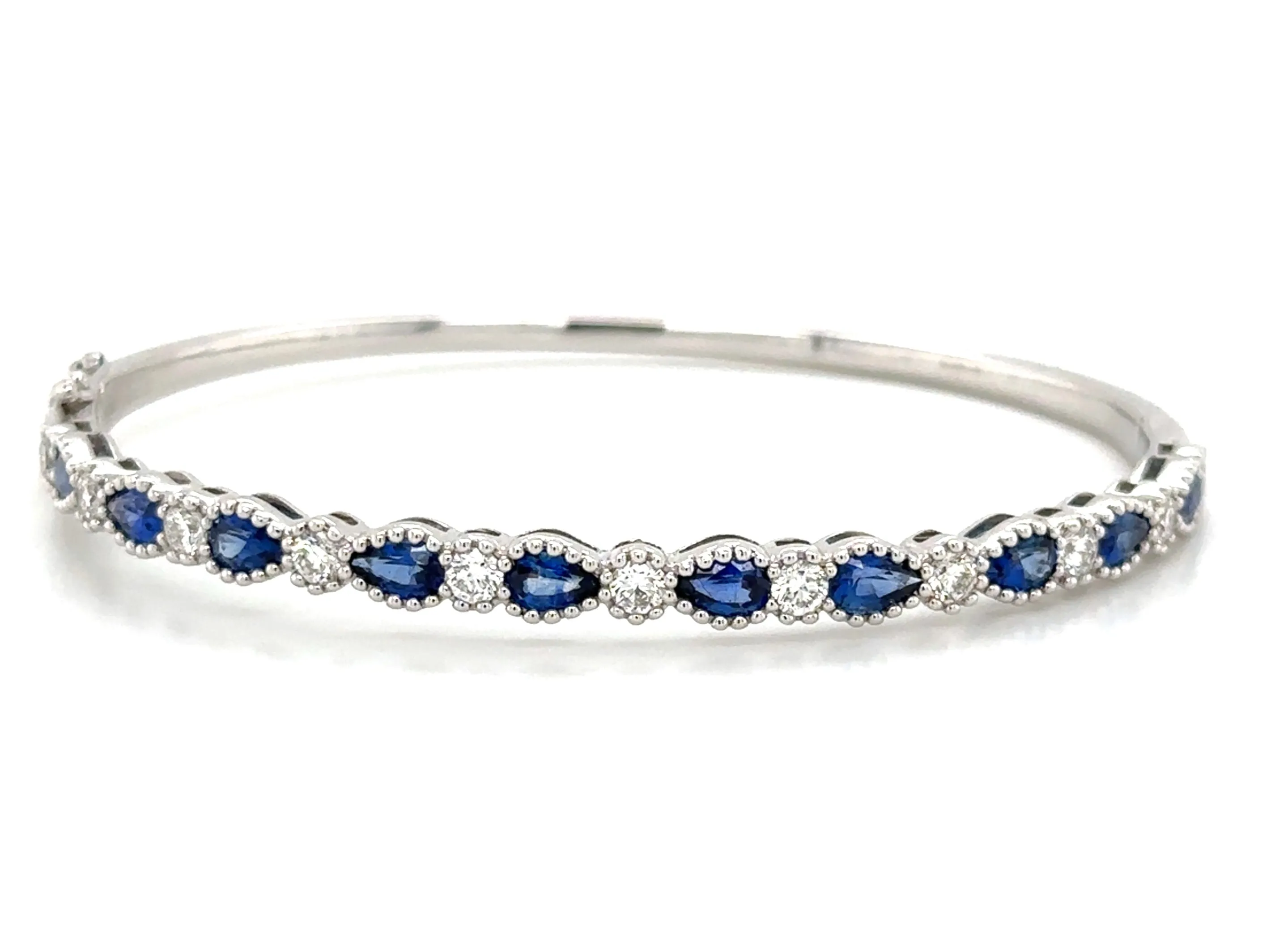 3.35ct tw Blue Sapphire & Diamond White Gold Bangle Bracelet