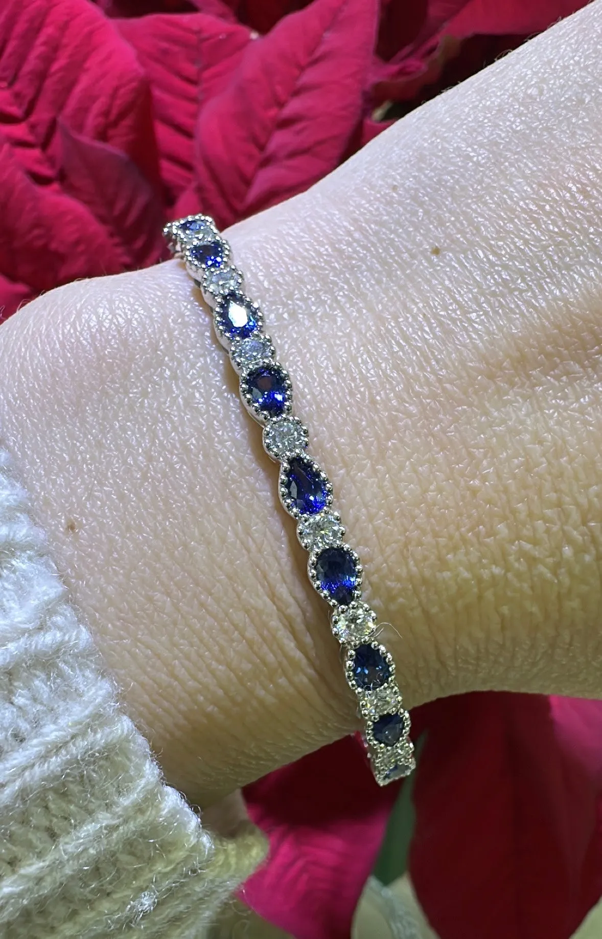 3.35ct tw Blue Sapphire & Diamond White Gold Bangle Bracelet