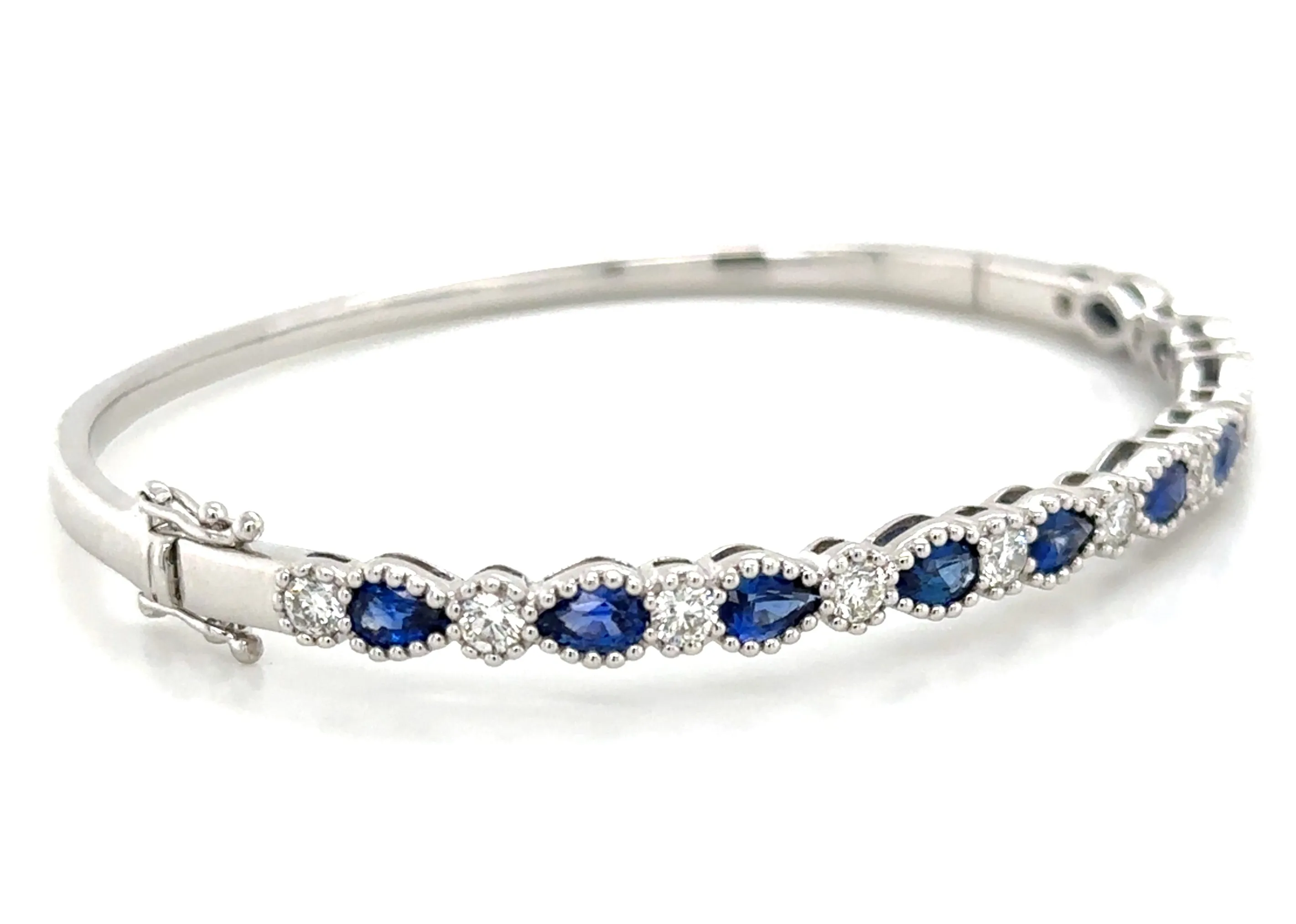 3.35ct tw Blue Sapphire & Diamond White Gold Bangle Bracelet