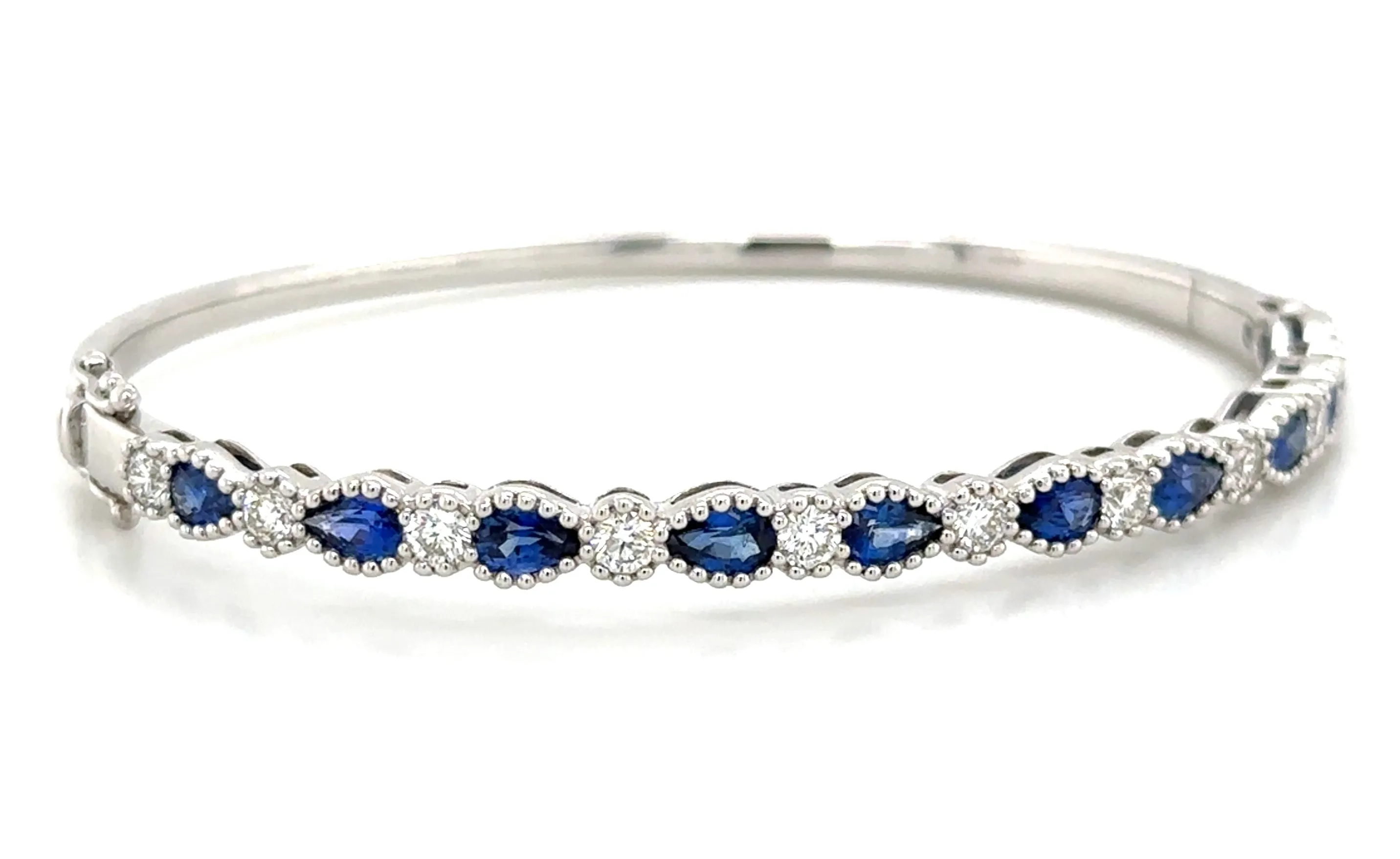 3.35ct tw Blue Sapphire & Diamond White Gold Bangle Bracelet