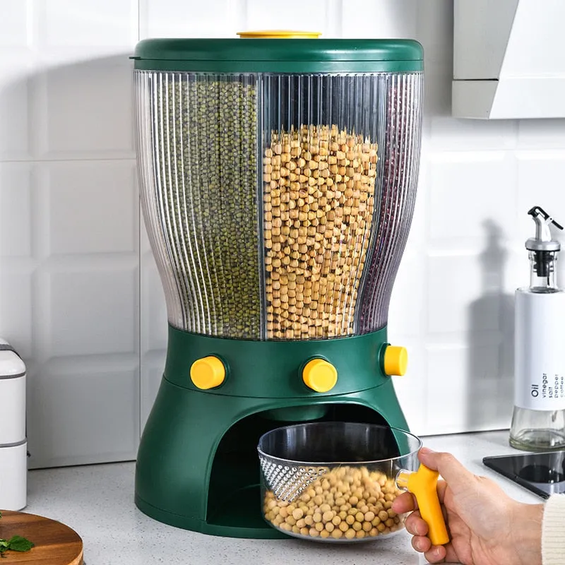 4 Rotation Rice Beans Grains Storage Kitchen Container Dispenser