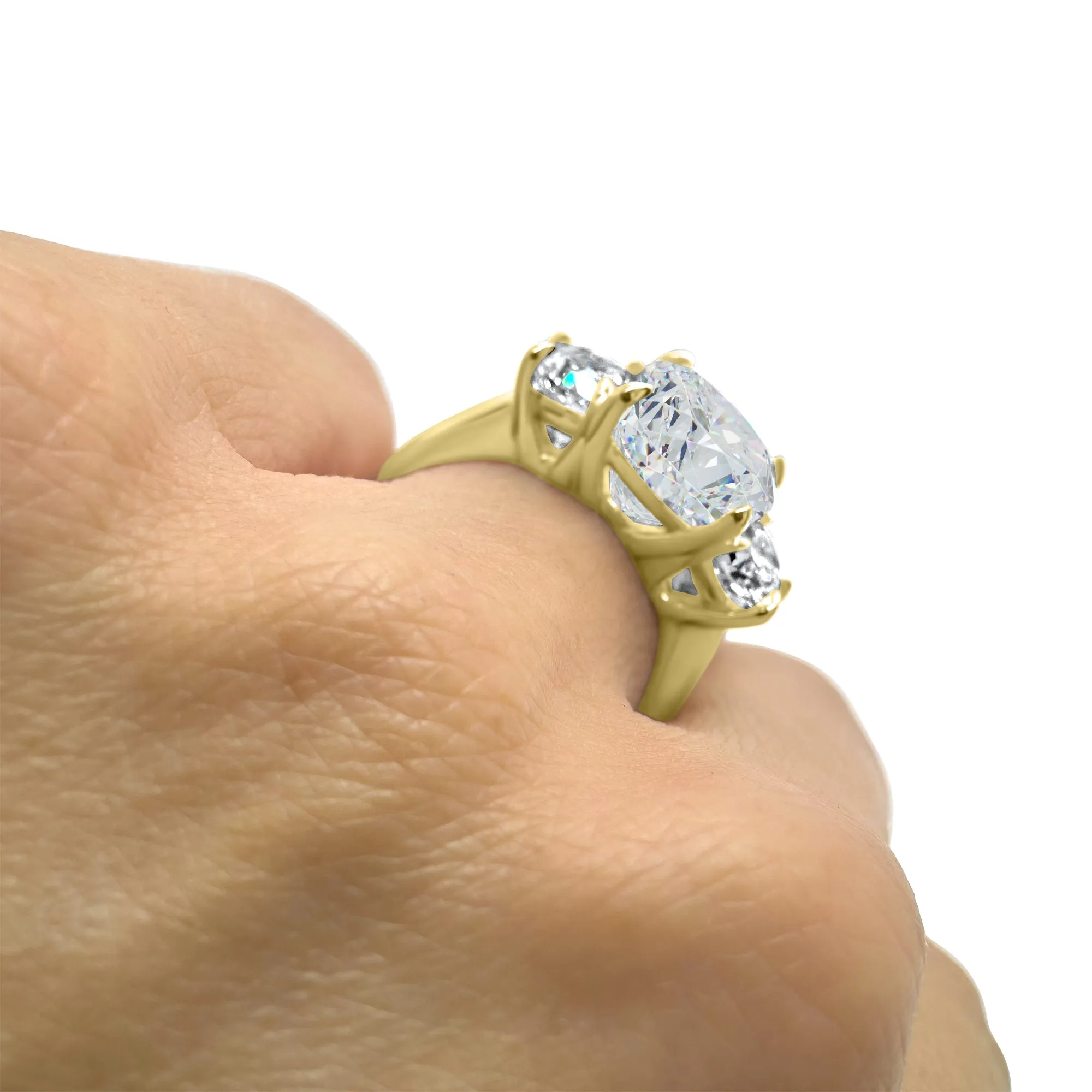 5 Carat 3-Stone Cushion Cut and Half Moons Lab-Grown Diamond Engagement Ring | 14k White, Yellow, or Rose Gold | F Color VS2