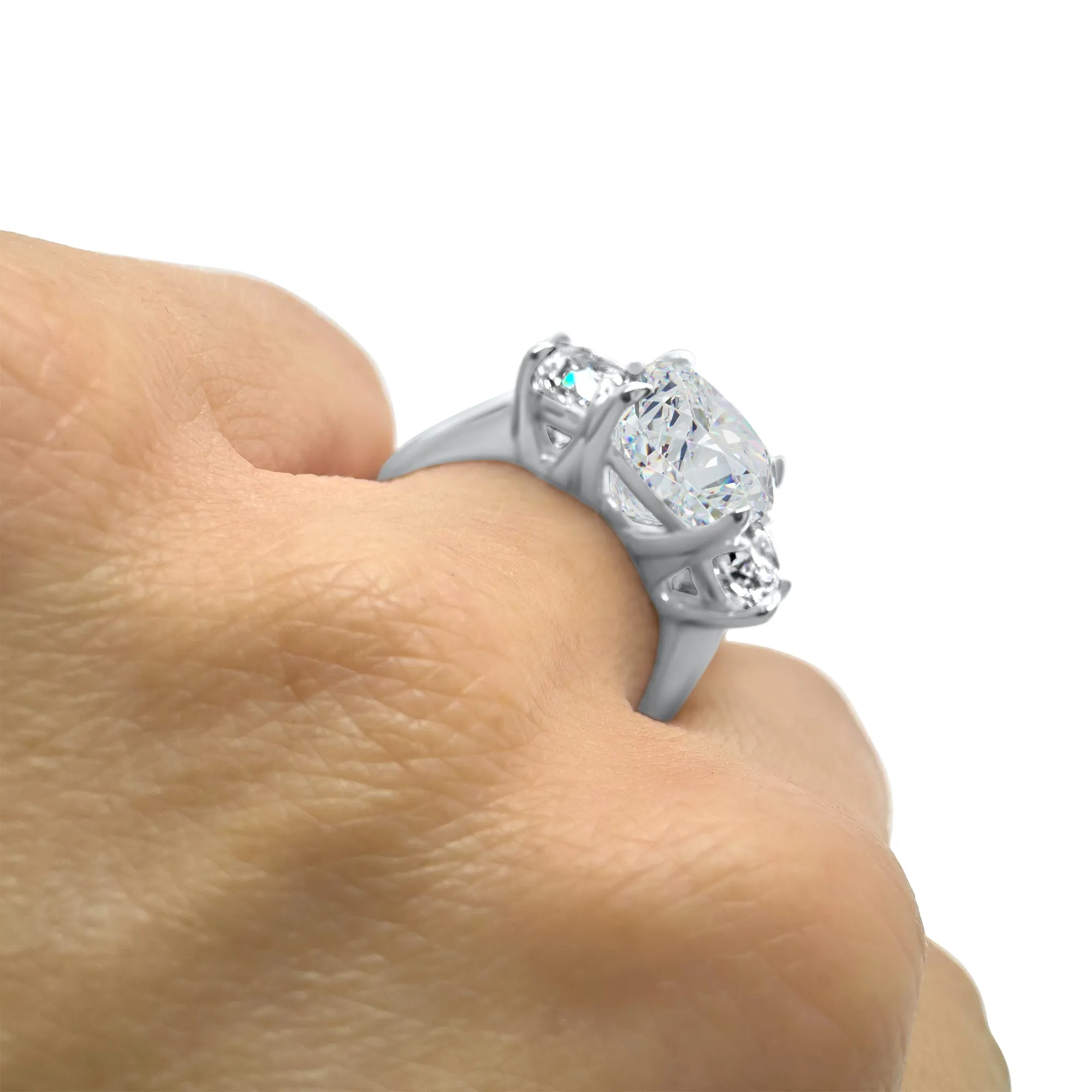 5 Carat 3-Stone Cushion Cut and Half Moons Lab-Grown Diamond Engagement Ring | 14k White, Yellow, or Rose Gold | F Color VS2