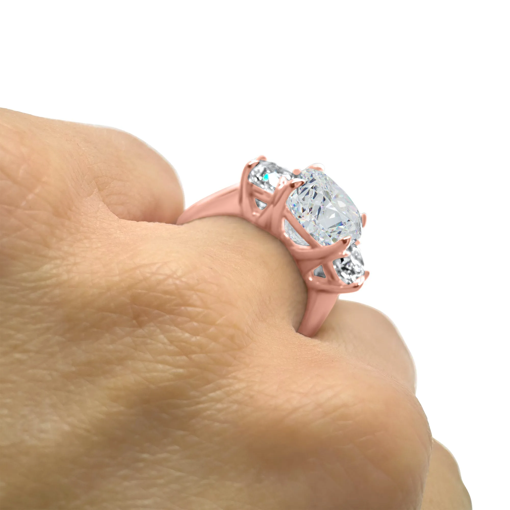 5 Carat 3-Stone Cushion Cut and Half Moons Lab-Grown Diamond Engagement Ring | 14k White, Yellow, or Rose Gold | F Color VS2