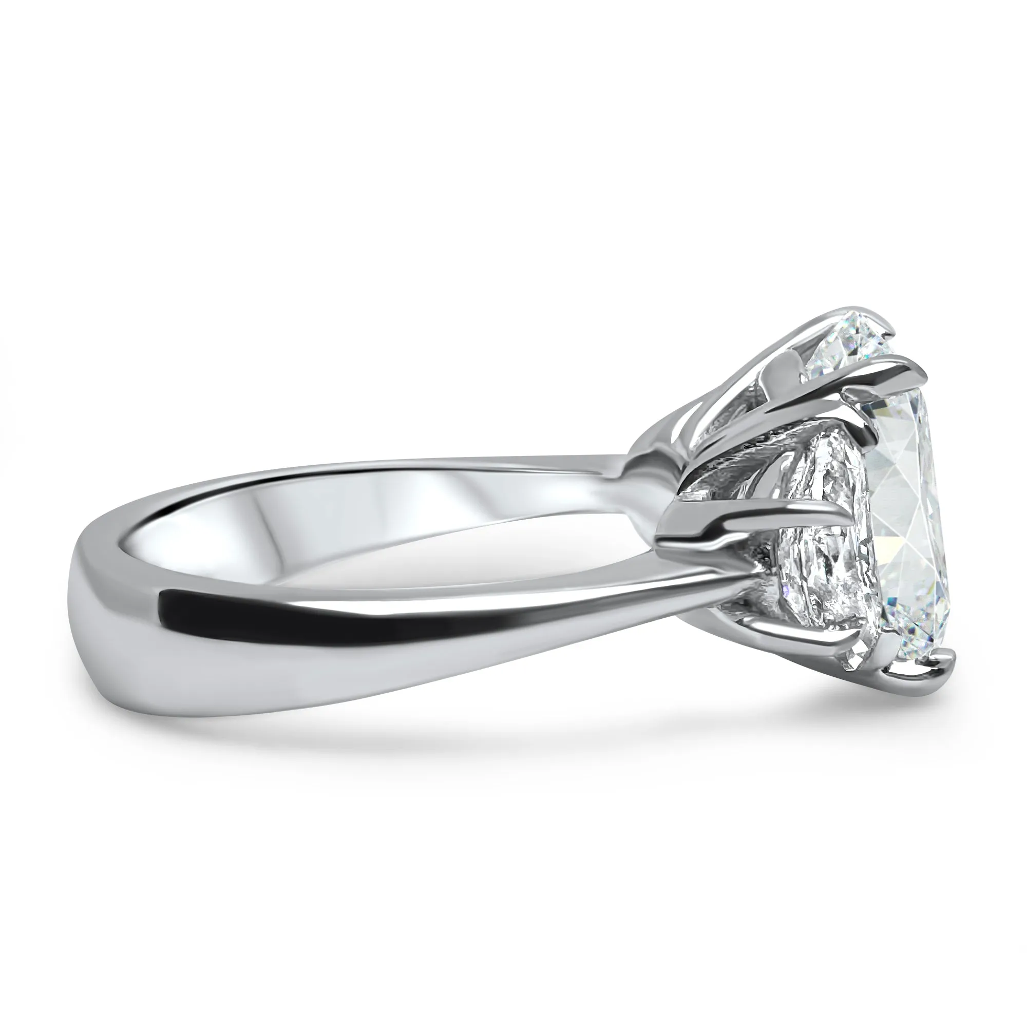 5 Carat 3-Stone Cushion Cut and Half Moons Lab-Grown Diamond Engagement Ring | 14k White, Yellow, or Rose Gold | F Color VS2