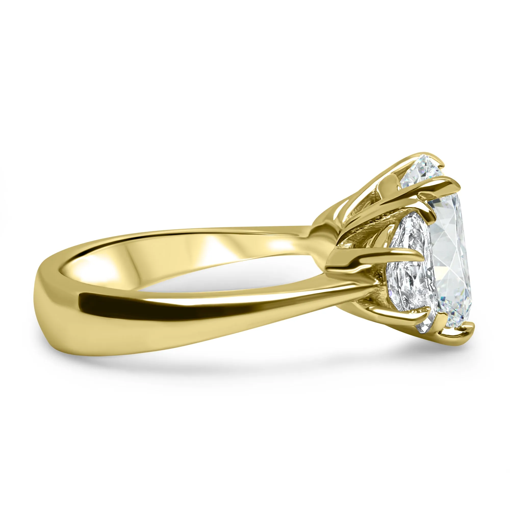 5 Carat 3-Stone Cushion Cut and Half Moons Lab-Grown Diamond Engagement Ring | 14k White, Yellow, or Rose Gold | F Color VS2