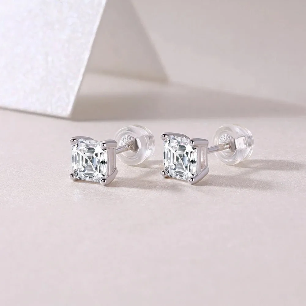 5.5mm Asscher Cut Diamond Stud Earrings