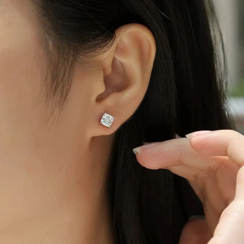5.5mm Asscher Cut Diamond Stud Earrings