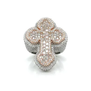 925 Cubic Zirconia Two Tone Silver-Rose 3D Cross Ring - C100059