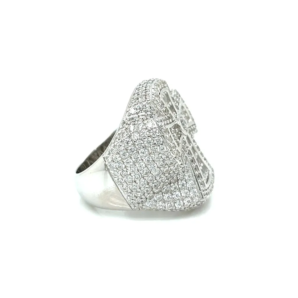 925 Sterling Silver Baguette & Round Cubic Zirconia Cross Ring - C107219